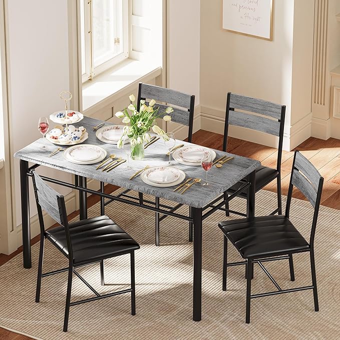IRONCK Dining Table Set for 4, Wood Kitchen Table with Upholstered Chairs for...