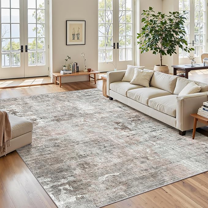 6x9 Abstract Area Rugs for Living Room 6 x 9 Washable Grey Pink Non Slip Low - Image 2