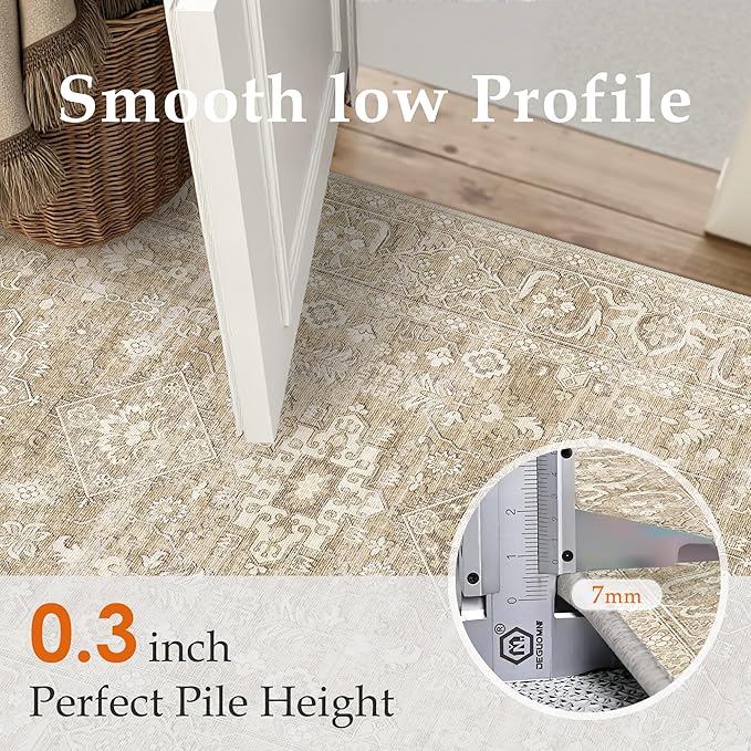 2x3 Washable Area Rug for Entryway Kitchen Vintage Beige Non Slip Low Pile Door - Image 5