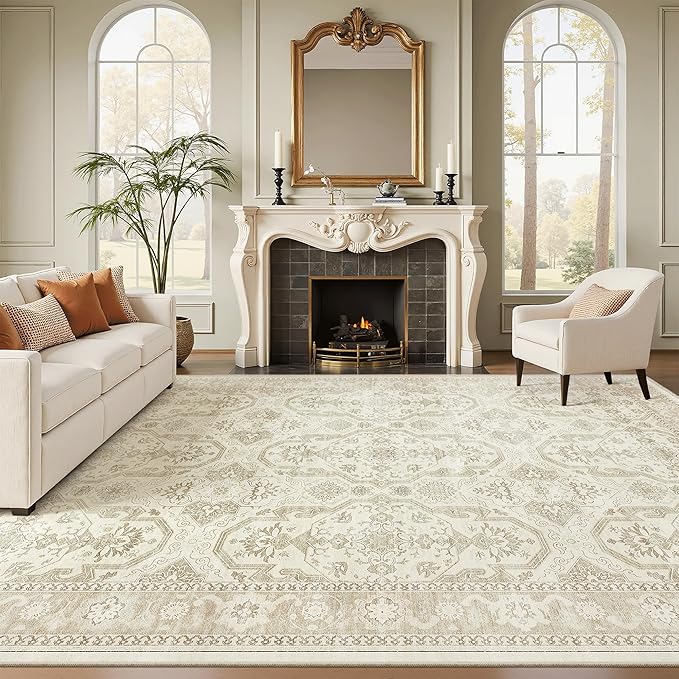 Soalmost 8x10 Area Rugs, Washable Rugs, Large Stain Resistant Beige Area Rug - Image 2