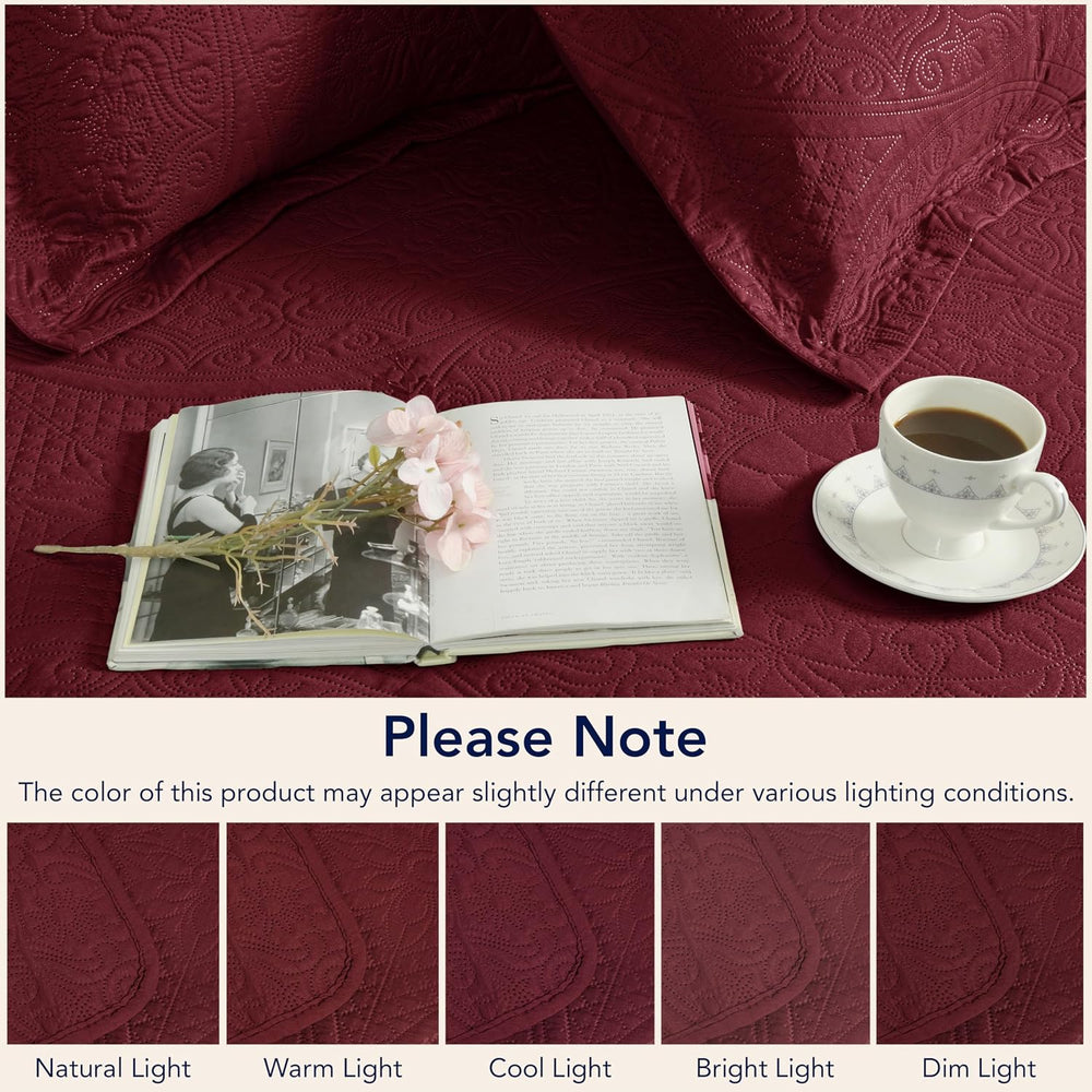 King Quilt Bedding Set with Pillow Shams – Lightweight Quilted Bedspread King...