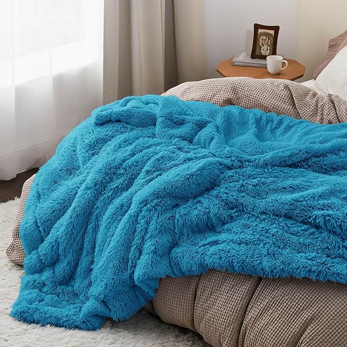 Bedsure GentleSoft Fluffy Bright Blue King Size Blanket - Image 6