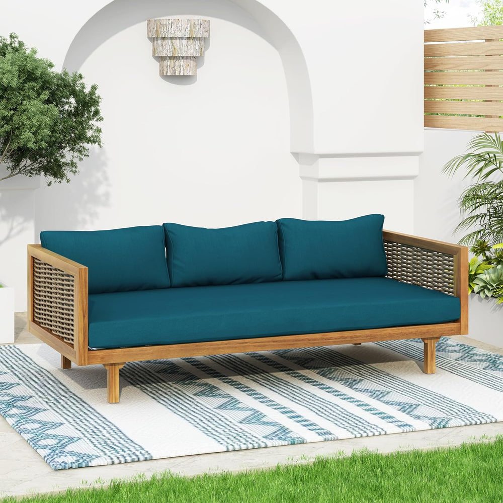 Merax 67.5" Outdoor Patio Daybed 3 Seater Sofa Bed,Acacia Wood Frame wit...