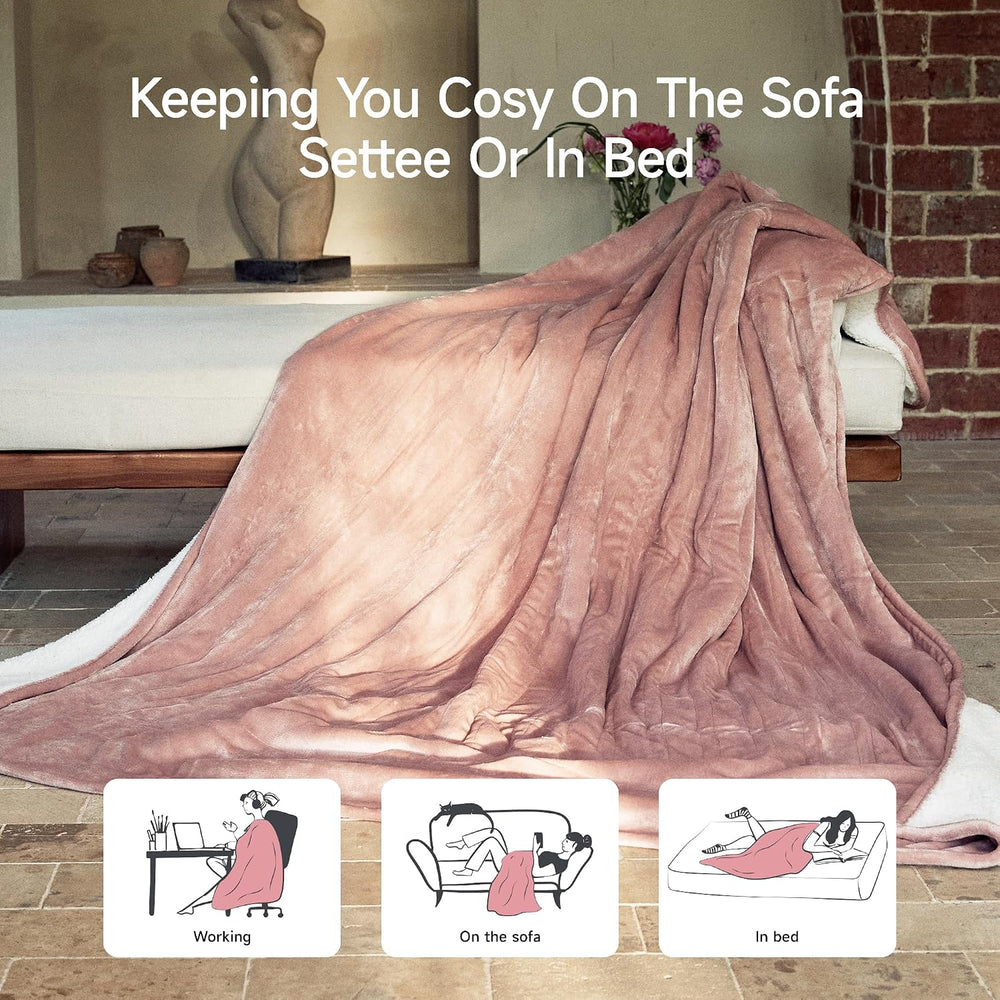 GOTCOZY Heated Blanket-Soft Plush Electric Blanket King Size(Rose Dust)
