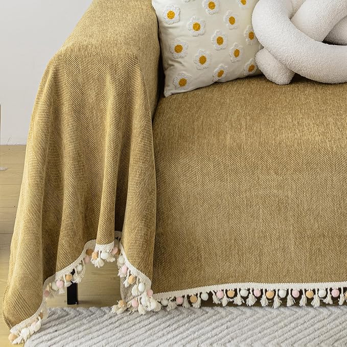 HANDONTIME Couch Covers for Pets Boho Mustard Yellow Love Seat Couch Covers - Image 2