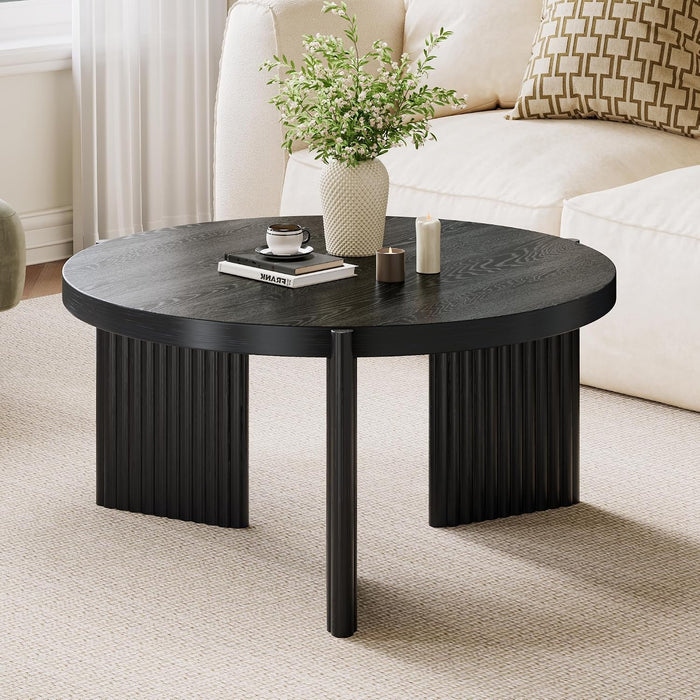Luoxiao Round Coffee Table, 27.5" Fluted Coffee Tables for Living Room