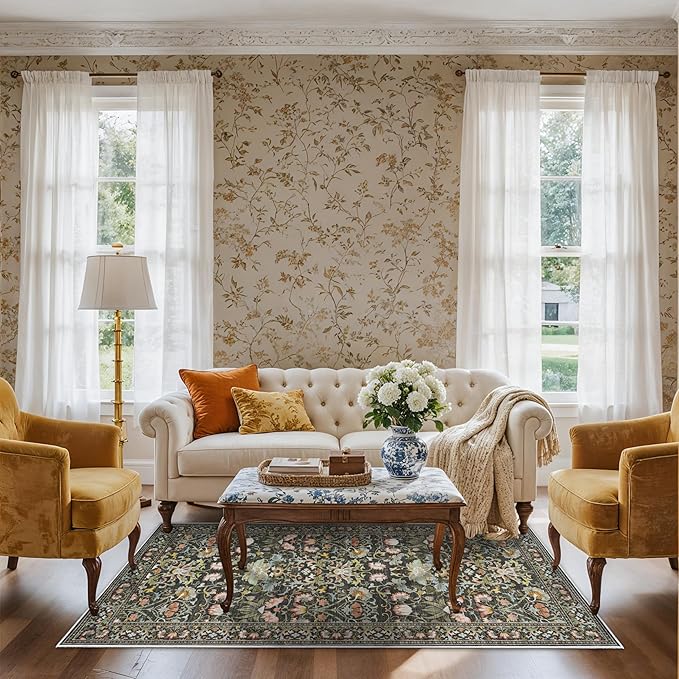 3x6 Washable Hallway Area Rugs: Vintage Floral Entryway Kitchen Runner Rug by HYHAOYUNLAI