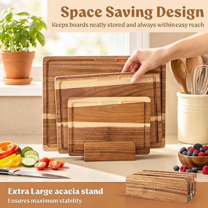Acacia Wood Cutting Board for Kitchen, Non-Toxic Cutting Board Set of 3