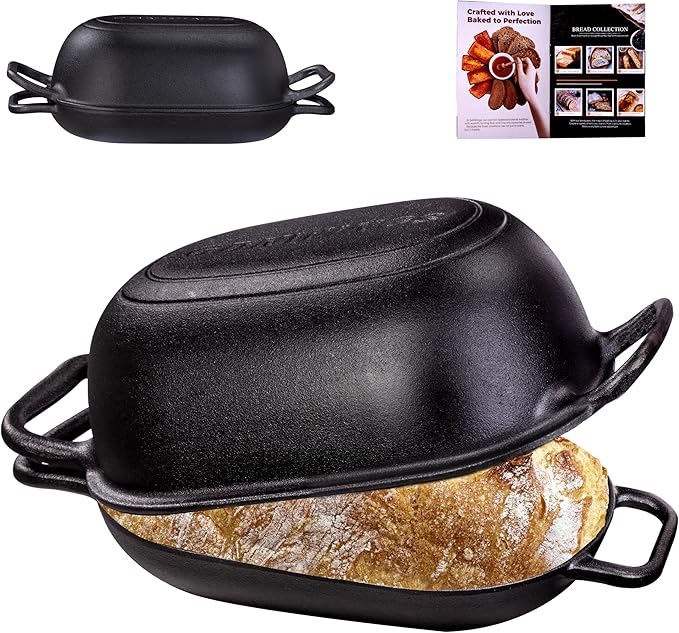 Oval Dutch Oven for Bread Baking 12 x 8 Inch, Pre-Seasoned Cast Iron Bread Oven by GdWings