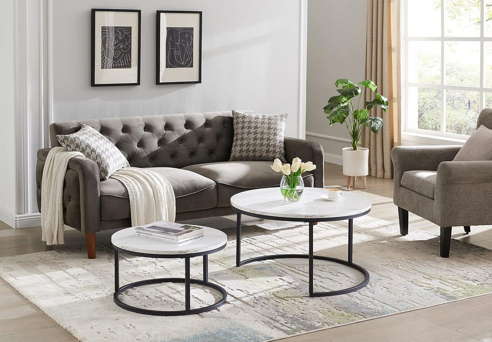 Modern Nesting Coffee Table Set of 2 for Living Room, Office, Balcony, Mid Ce...