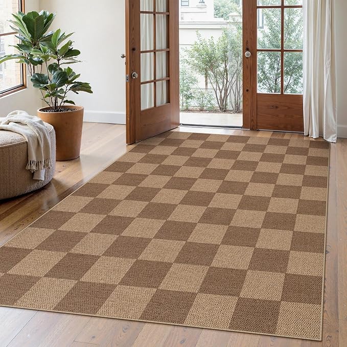 Lahome Colette Checkered Easy Jute Living Room Rugs, 5x7 Large Dining Room by Lahome