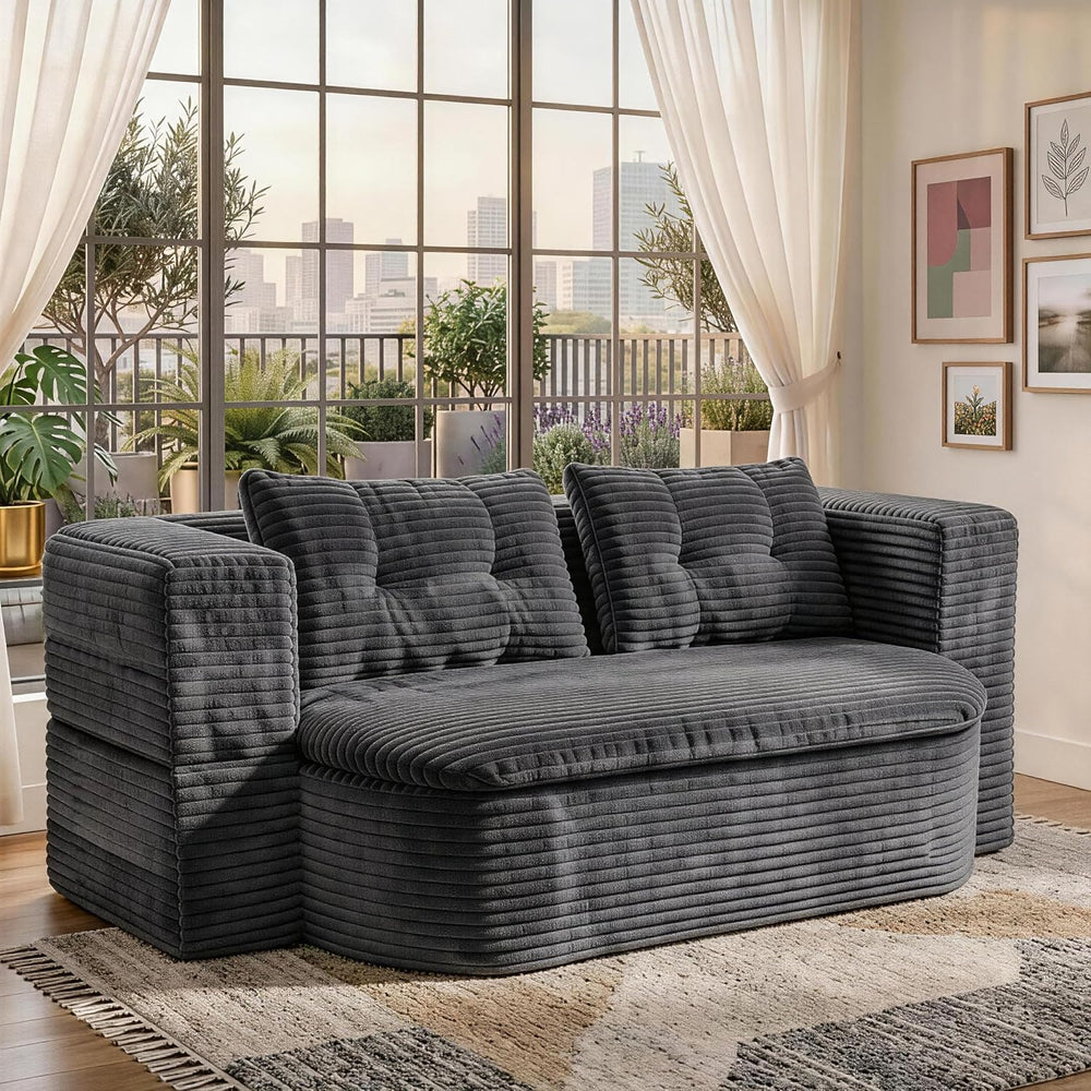78.7" Futon Sofa Bed, Memory Foam Convertible Couch, Dark Gray