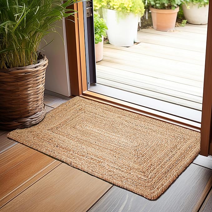 Hausattire Hand Woven Jute Braided Rug, Reversible Boho Entry Area Rugs by Hausattire