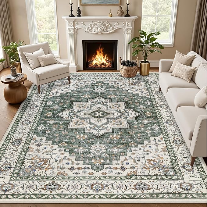 Area Rugs 10x12 Living Room Rug: Washable Rug Soft Vintage Boho Medallion by EXPEDIX