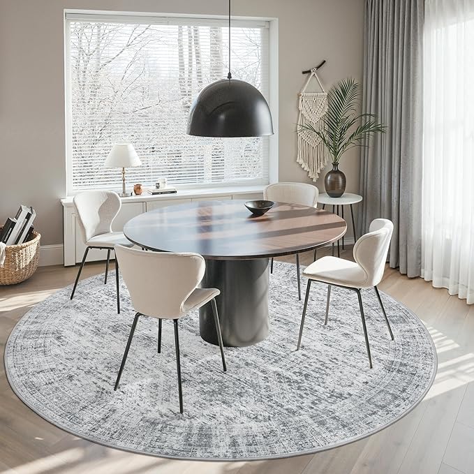 Soalmost 9x9 Grey Round Rug 9ft Living Room Circle Rug Vintage Round Area Rug - Image 8