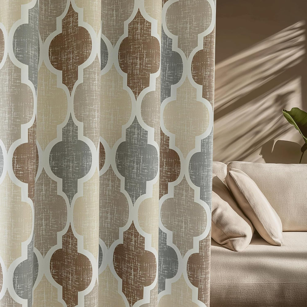 Beauoop Moroccan 100% Blackout Curtains Bedroom Brown Grey 50x63 2 Panels