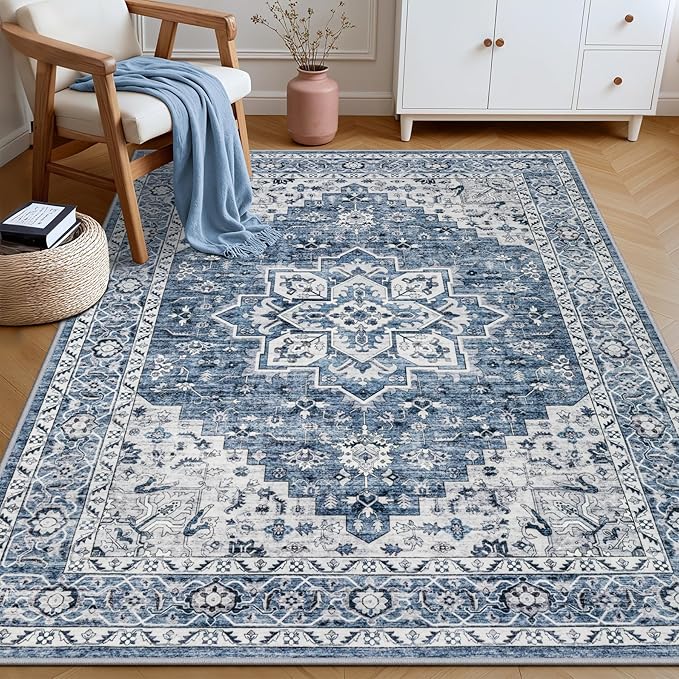3x5 Area Rugs Living Room Rug: Washable Vintage Boho Medallion Rug No Slip - Image 4