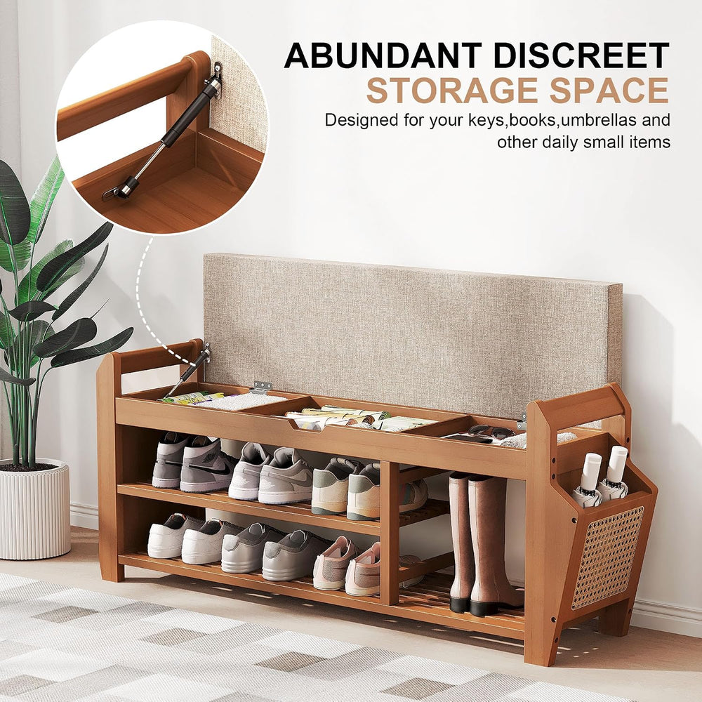PETKABOO 39.4" Bamboo Shoe Rack Bench, 3-Tier Entryway Bench with Thick ...
