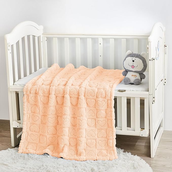 Yurhap Fleece Baby Blanket Heart Checkered, Ultra Soft Cozy Baby Blankets - Image 6