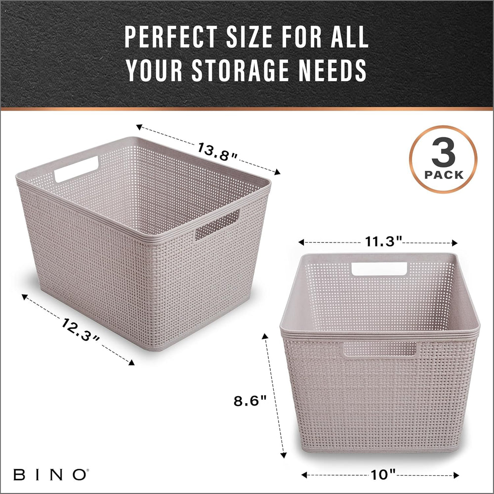 BINO | Woven Plastic Basket | Large (Natural Grey), 3-Pack | THE JUTE COLLECT...