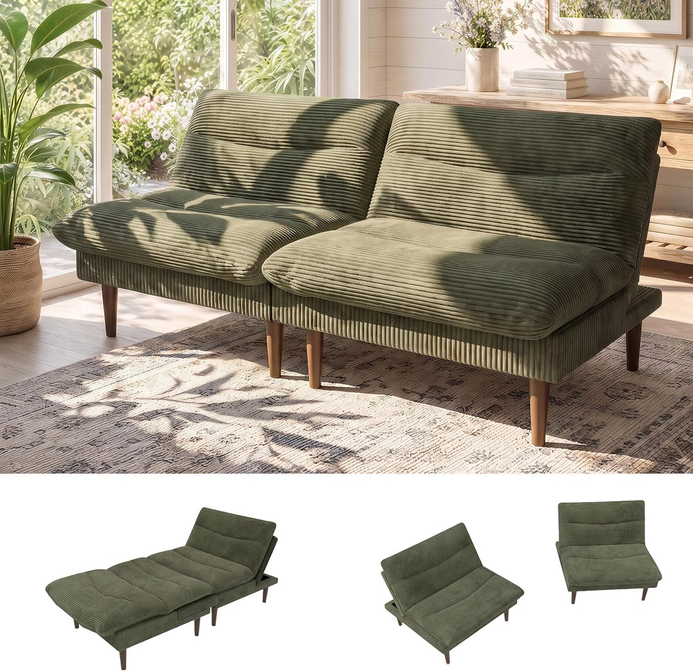 66 Inch Corduroy Futon Sofa Bed, Modular Sectional Sofa For Living Room