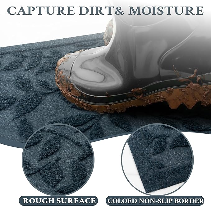 Blue Leaves Outdoor Indoor Entrance Doormats, Absorbent Durable Heavy Duty - Image 7