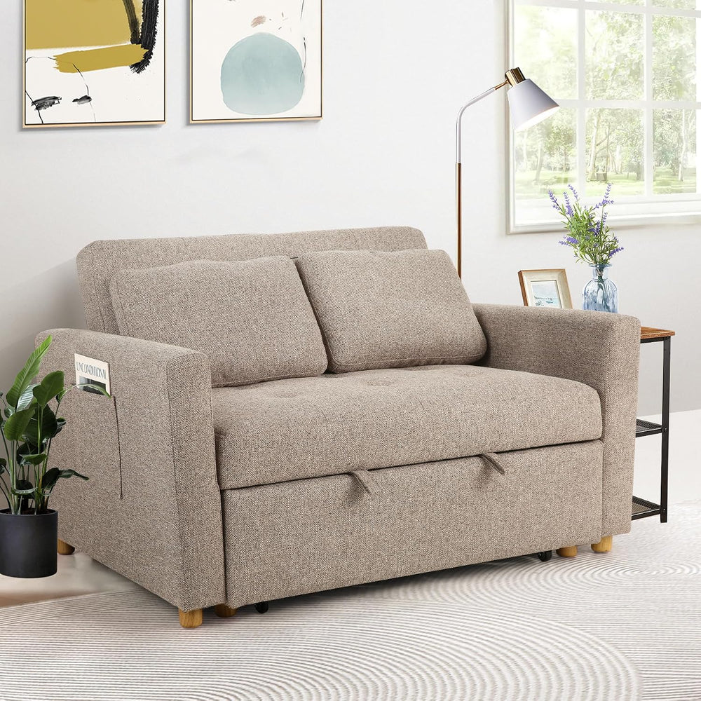 SEJOV Loveseat Sleeper, 3-in-1 Convertible Sofa Bed Pull Out, Brown Gray