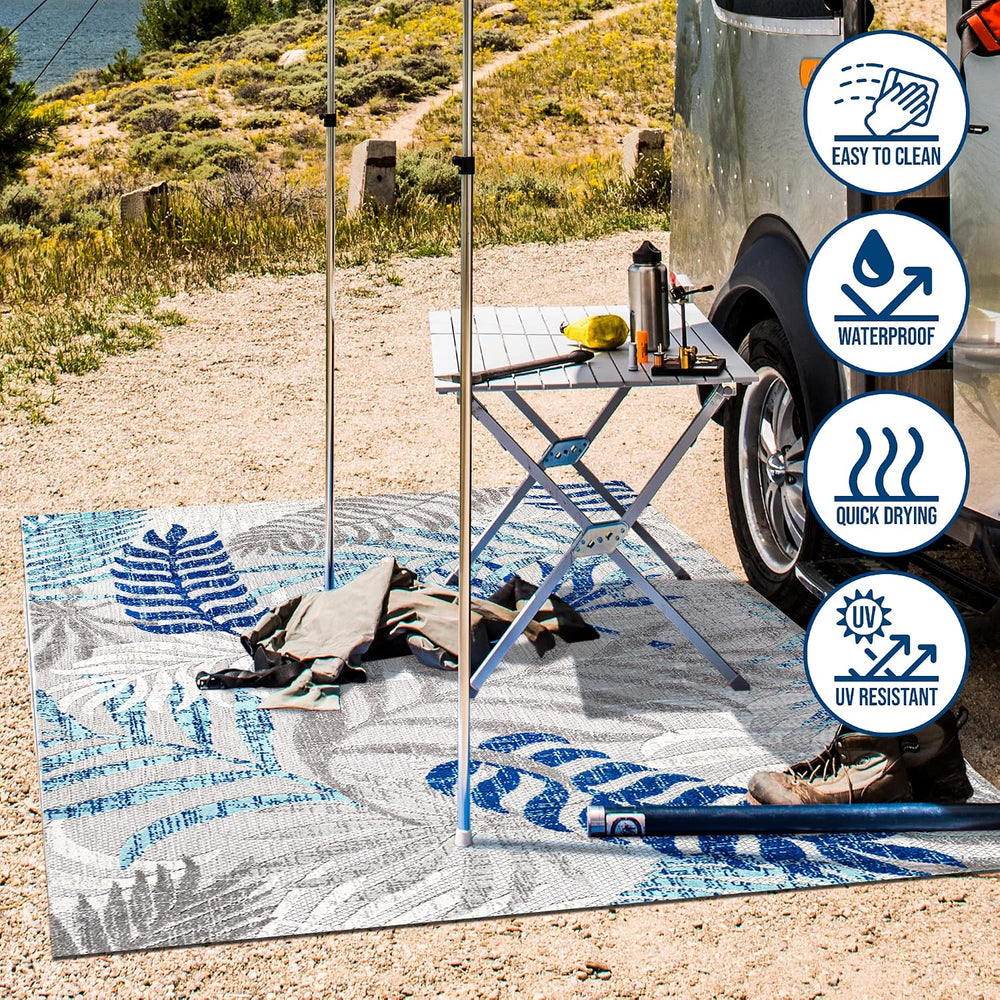 JONATHAN Y Tropics Palm Leaves Indoor Outdoor Area Rug 8X10 Gray/Blue