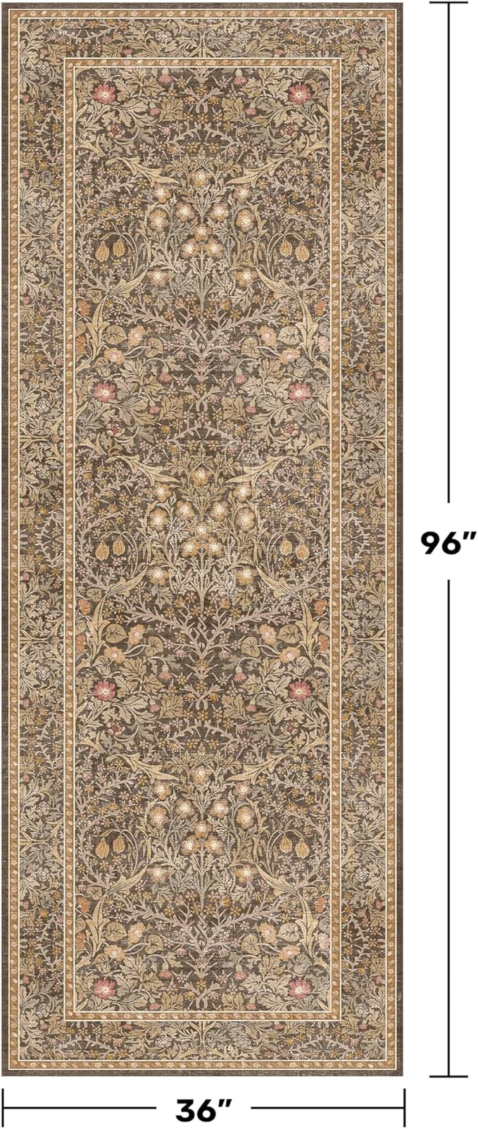 Brown 3x8 Vintage Kitchen Runner Rug Stain Resistant, Wide Washable Non Skid - Image 2