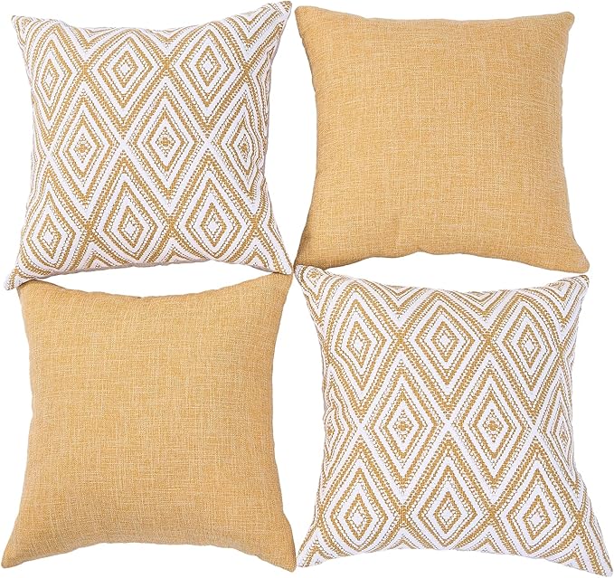 HPUK Decorative Throw Pillow Covers Set of 4 Geometric Design Linen Cushion - Image 2