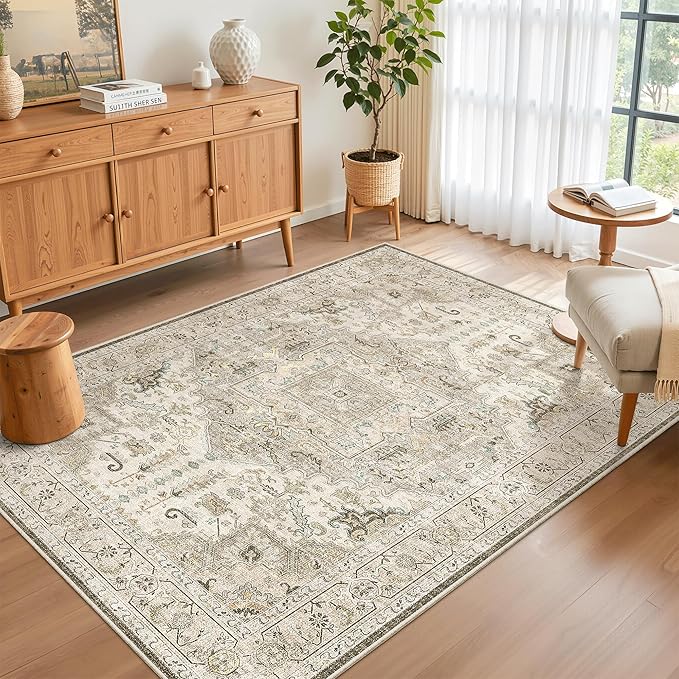 Madane Area Rug 4x6 Washable Rugs: Vintage Living Room Rug Soft Low Pile Non - Image 2
