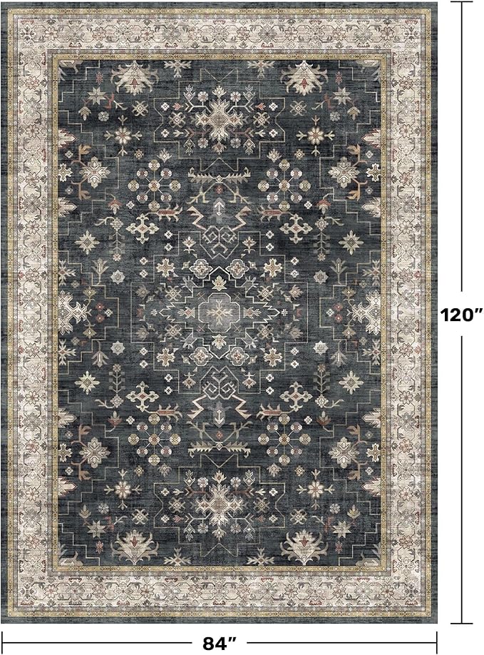Hazo Haus Black Farmhouse Washable 7x10 Area Rugs - Image 2