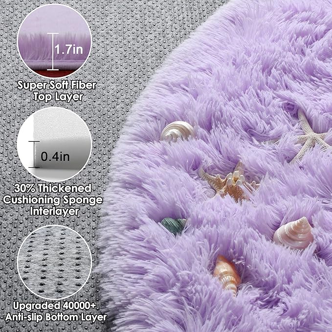 ONASAR Light Purple Round Area Rug 4ft, Soft Bedroom Circle Rugs Floor Mats - Image 2