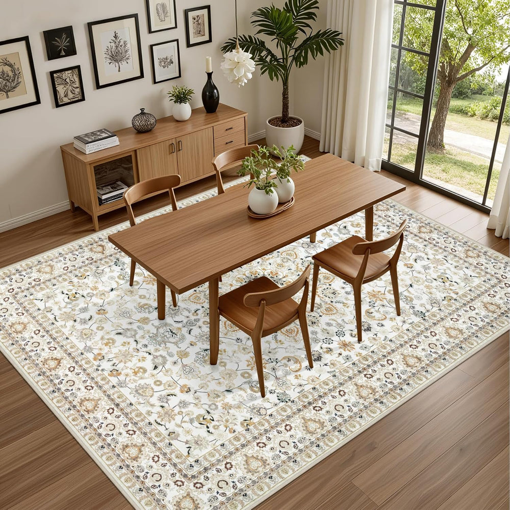 10x14 Area Rugs Living Room: Washable Vintage Rug for Bedroom Beige