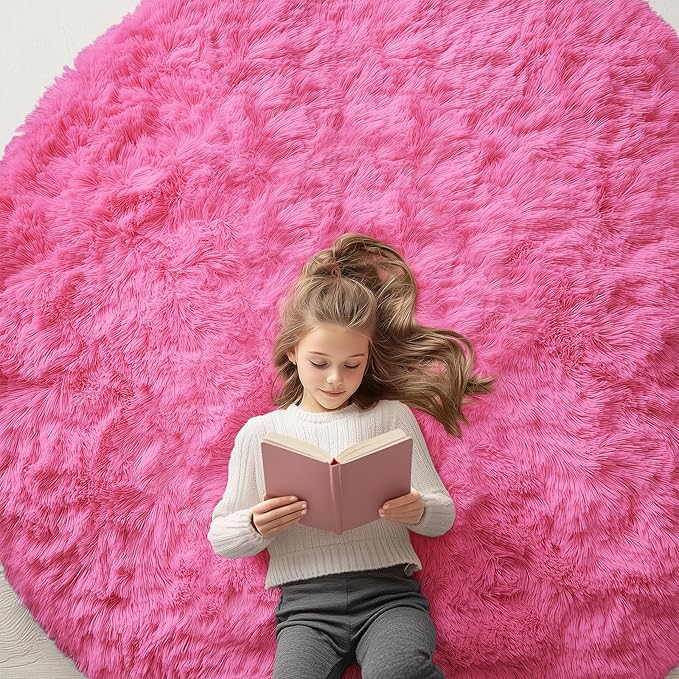 OLANLY Hot Pink Round Rugs for Bedroom by OLANLY