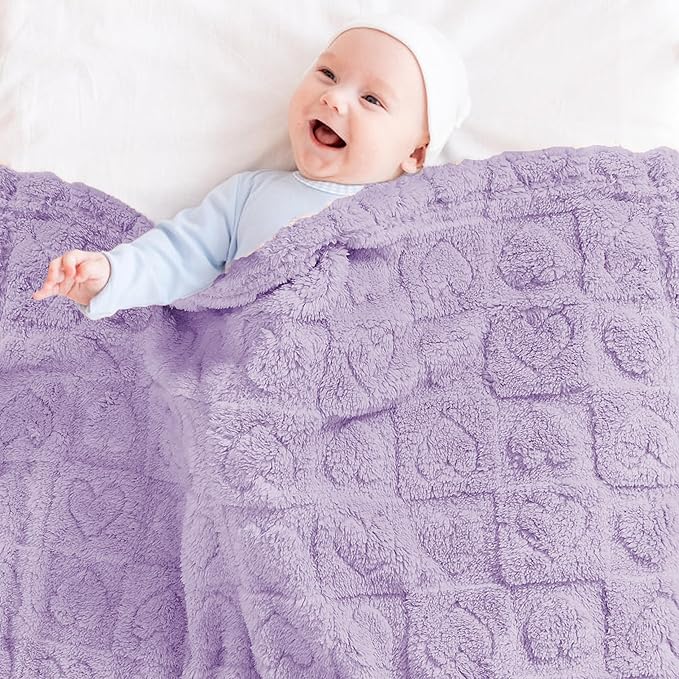 Yurhap Fleece Baby Blanket Heart Checkered Blanket, Ultra Soft Cozy Baby - Image 3