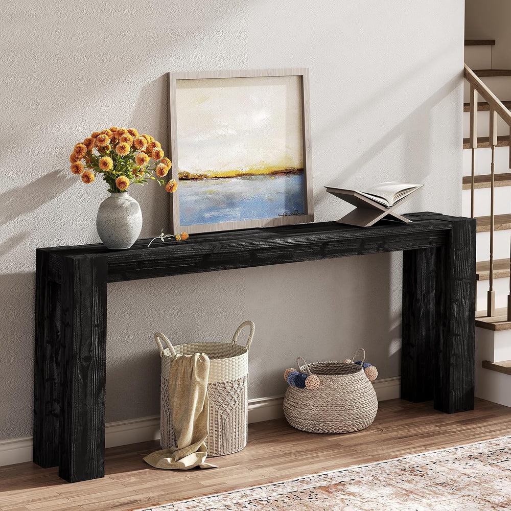 Solid Wood Black Console Table for Entryway, 70.9-Inch Extra Long Narrow Sofa...