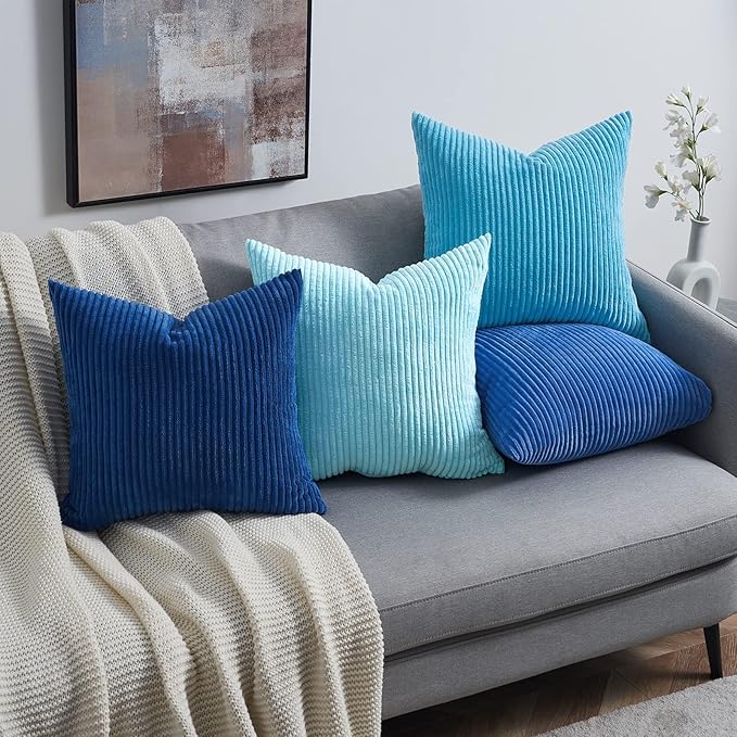 Topfinel Decorative Throw Pillow Covers Aque Teal Blue Series, Summer Corduroy - Image 8