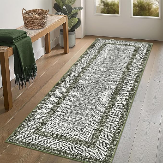 GarveeHome 2.5x8 Modern Bordered Runner Rug Soft Non Slip Washable Floor Carpet by GarveeHome