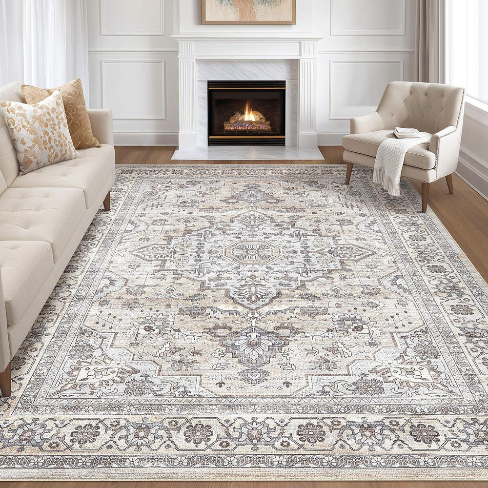 LOONGRUG 8x10 Area Rugs Washable Vintage Boho Living Room Rug Ivory Gray