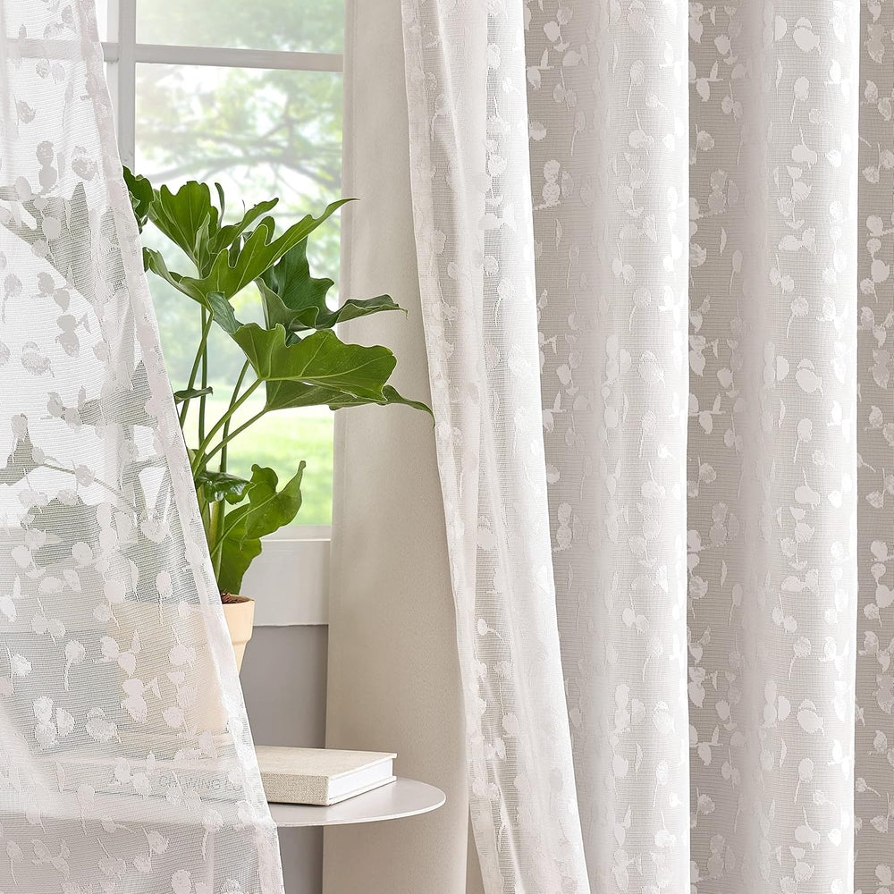 Mix Matched Beige Full Blackout & Sheer Leaf Lace Curtains 52"Wx84L ...