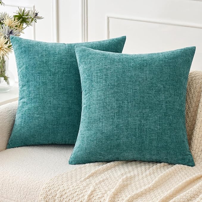 MIULEE Pack of 2 Couch Throw Pillow Covers 26x26 Inch Soft Teal Chenille Pillow by MIULEE