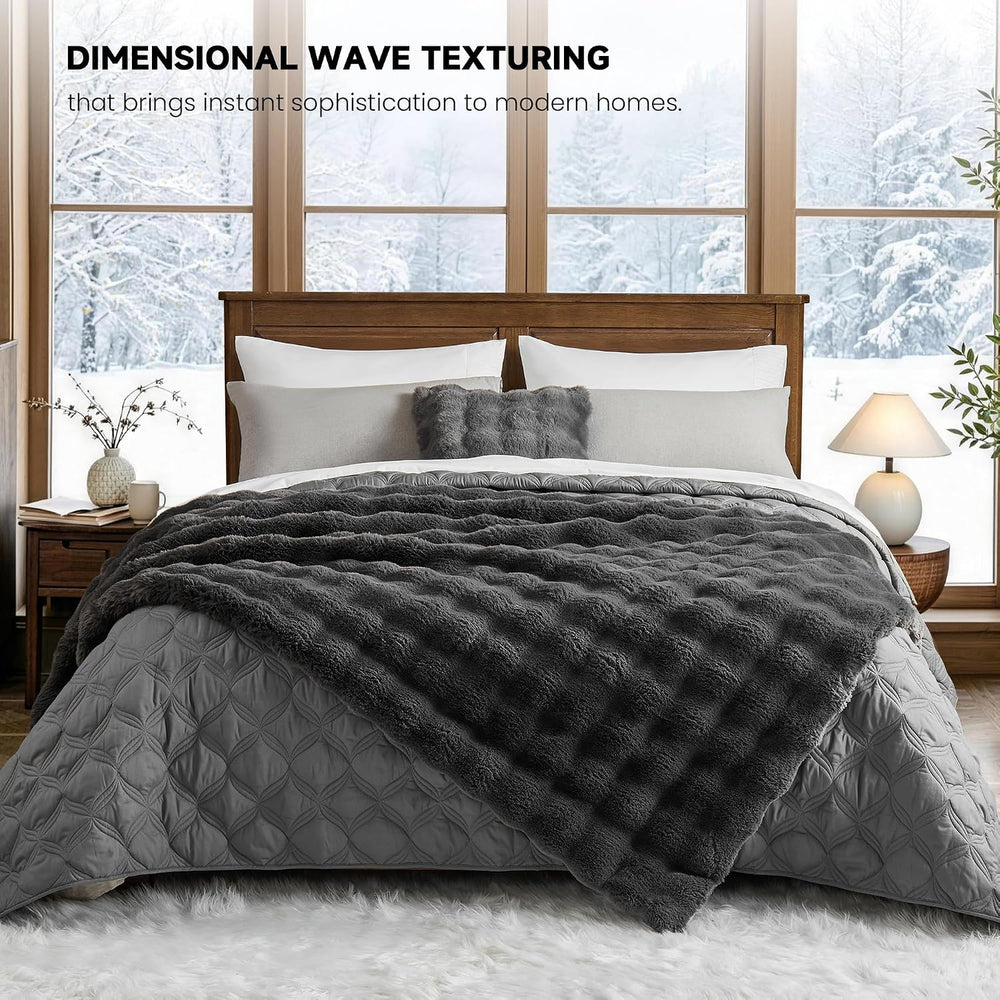 Ultra Soft Faux Fur Throw Blanket for Couch,50"x60",Darkgrey