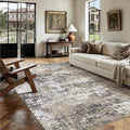 6x9 Abstract Area Rug Brown Washable Modern Neutral Living Room Carpet Non Slip by PureCozy