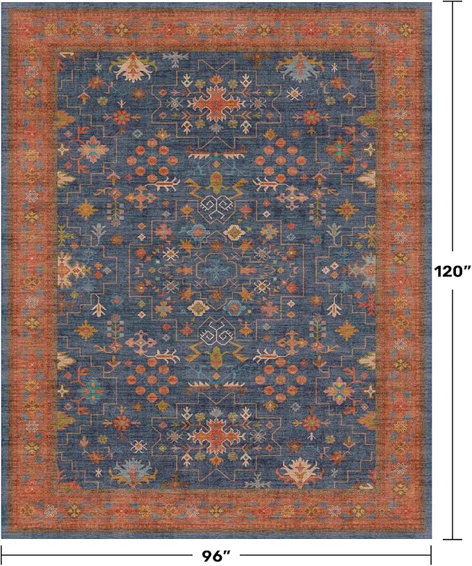 Washable Navy Blue Living Room Rug, 8x10 Area Rug - Image 2