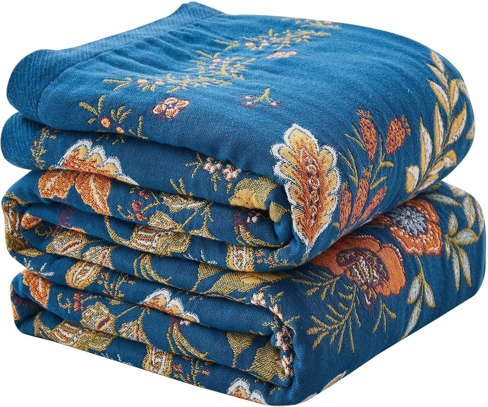 Boho Blanket Soft Muslin BohoThrow Blanket, 100% Cotton Floral Printed Farmho...