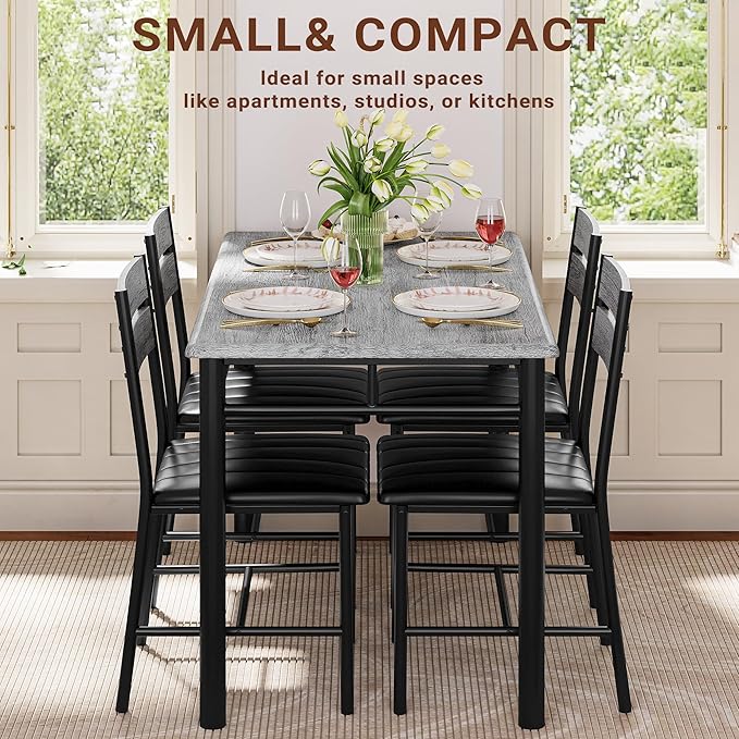 IRONCK Dining Table Set for 4, Wood Kitchen Table with Upholstered Chairs for...