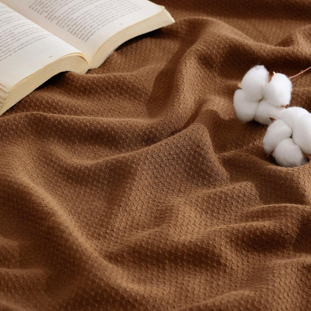 Bedsure 100% Cotton Blanket, Herringbone Weave, Queen Size, Burnt Orange