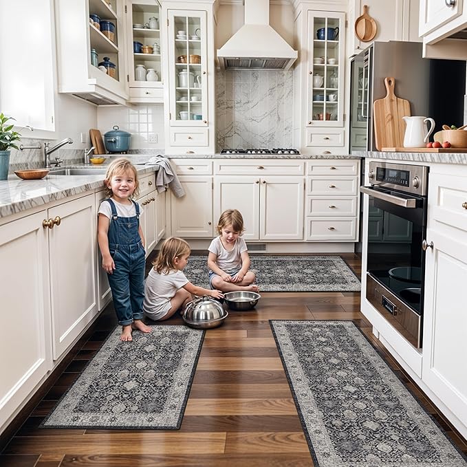 Washable 4-Piece Kitchen Floor Mats: Farmhouse Non-Slip Kitchen Sink Rug Easy by HYHAOYUNLAI