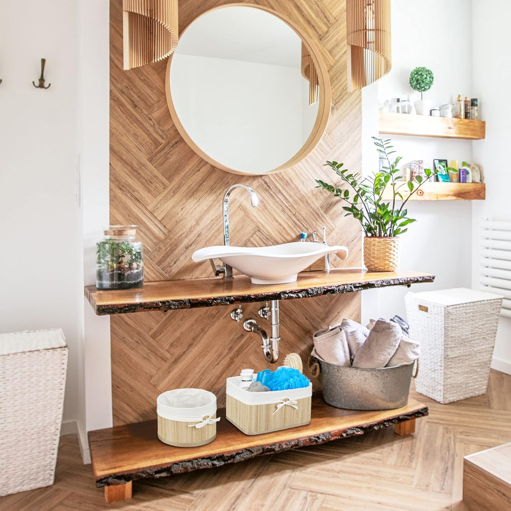 Relaxdays Set of Bamboo Storage Baskets, HxWxD: 17.5 x 32 x 23 cm, Set of 4 B...